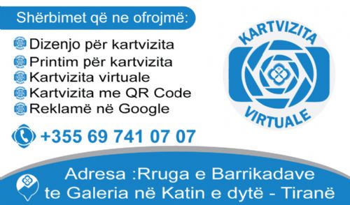 <div>Dizenjo per kartvizita</div><div>Printim per kartvizita</div><div>Kartvizita virtuale</div><div>Kartvizita me QR Code</div><div>Reklame ne Google</div>